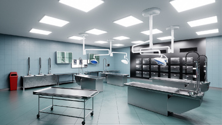 Interior of a morgue in a modern hospital