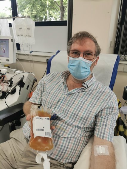 Dr Ian Frayling donating plasma.