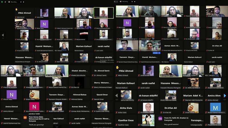Screenshot of participants at a virtual event run by Helwan University in Egypt as part of International Pathology Day 2021 celebrations