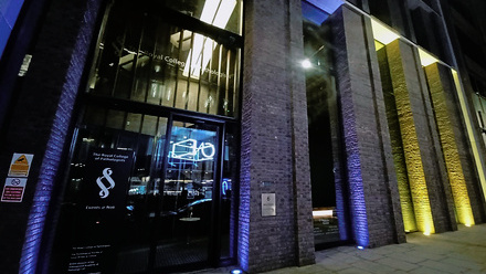 Alie Street lit up yellow and blue in support of Ukraine