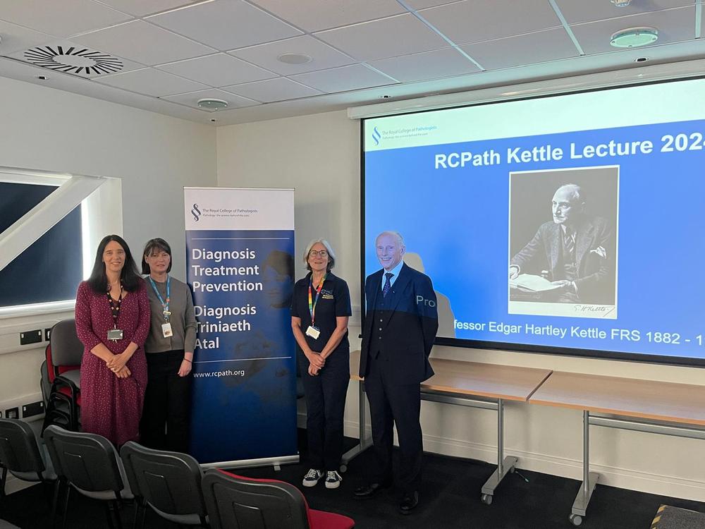 Professor Chiodini with the session co-chairs, Professor Rachel Chalmers, Sharon Poynton and Professor Angharad Davies at the Kettle Lecture 2024