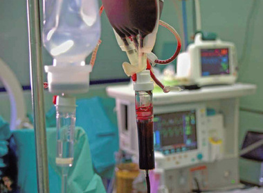 Image showing a blood bag during a transfusion