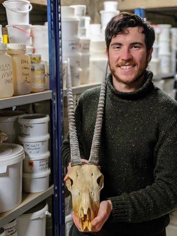 Ethan Wrigglesworth holding a skull