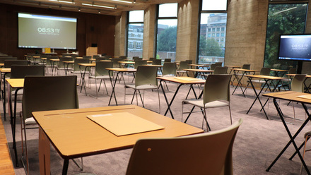 A room with exam tables set up in preparation for an exam