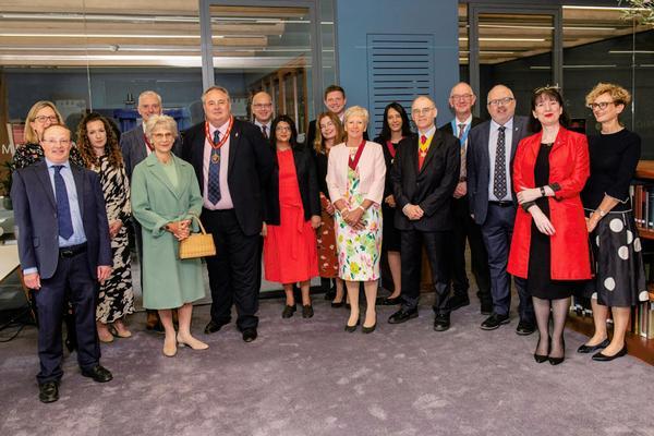 Her Royal Highness, Birgitte Eva van Deurs Henriksen, Duchess of Gloucester, with the College members and staff.