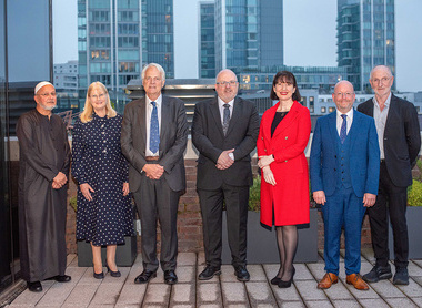 Attendees of a medical examiner event on the roof terrace
