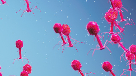 Artist's rendering of bacteriophages floating.