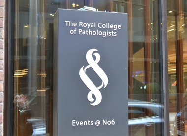 College building exterior with logo